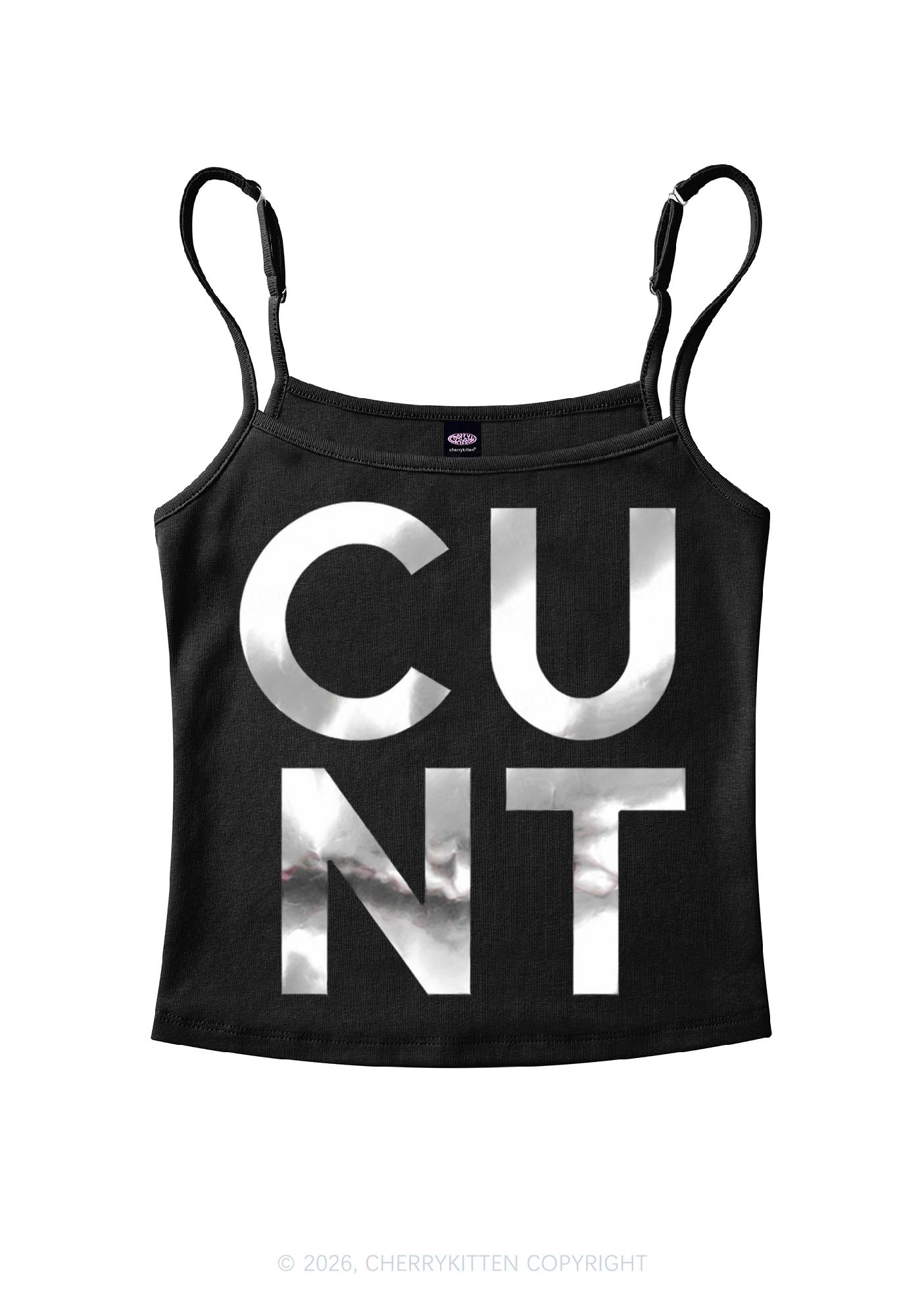 Cxxt Silver Foil Printed Y2K Spaghetti Strap Cami Cherrykitten