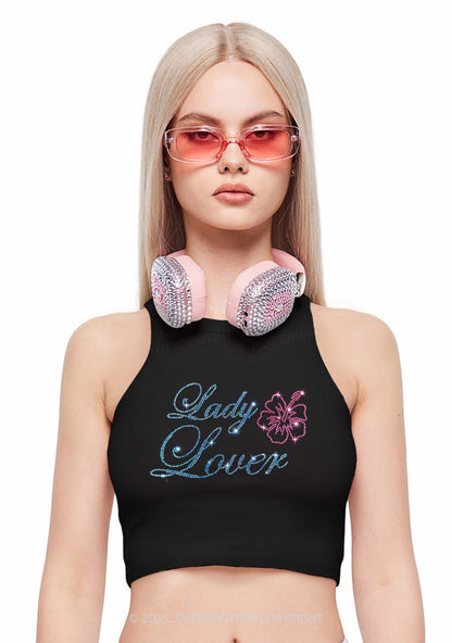 Rhinestone Lady Lover Pride Y2K Crop Tank Top Cherrykitten