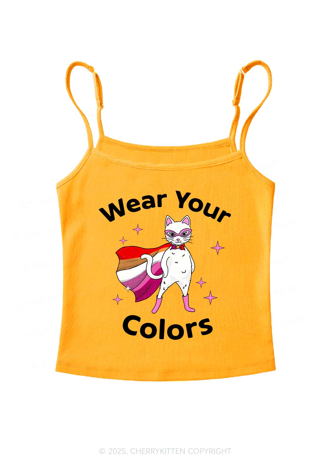 Lesbian Flag Cat Pride Y2K Spaghetti Strap Cami Cherrykitten