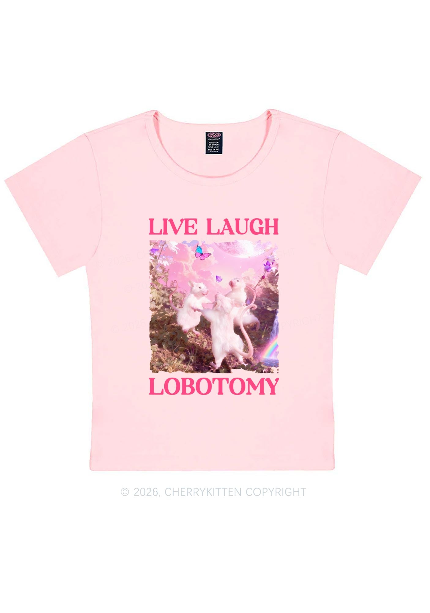 Live Laugh Lobotomy Rats Y2K Baby Tee Cherrykitten Art by OhStuffinell Taxidermy