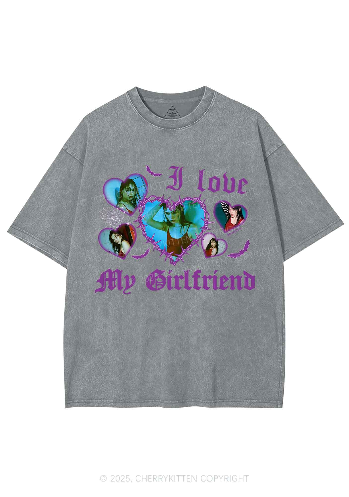 Custom Halloween Girlfriend Photos Y2K Shirts Washed Tee Cherrykitten