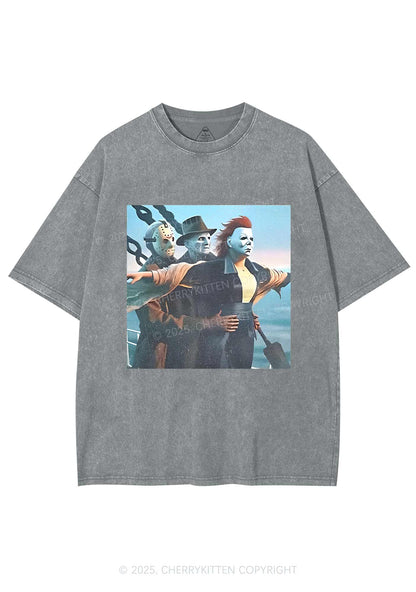 Halloween Horror Characters Y2K Washed Tee Cherrykitten