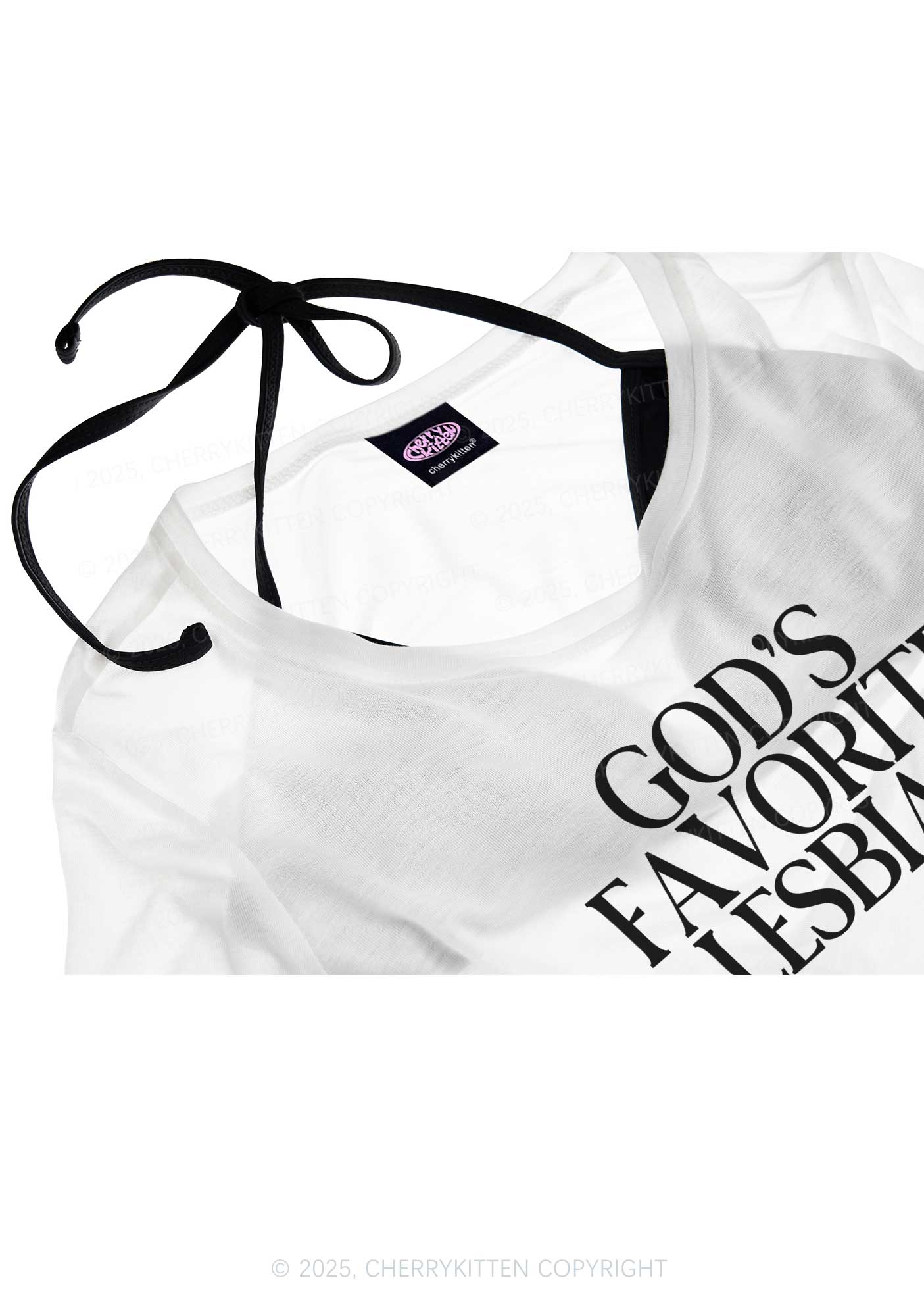 Gods Favorite Lesbian Pride Y2K Sheer Crop Tee Cherrykitten