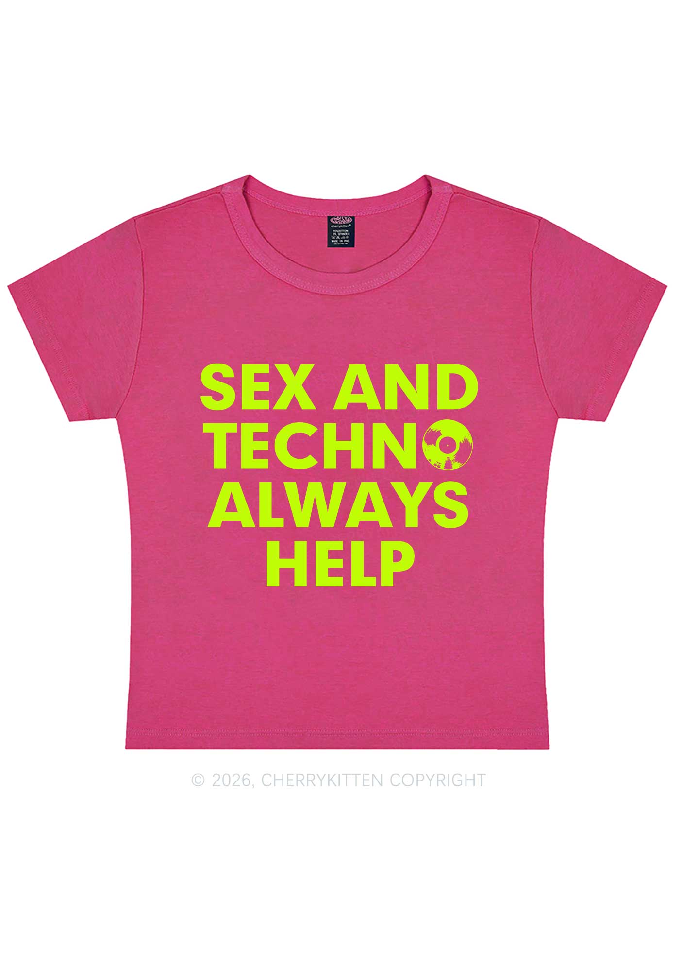 Sx And Techno Always Help Y2K Baby Tee Cherrykitten