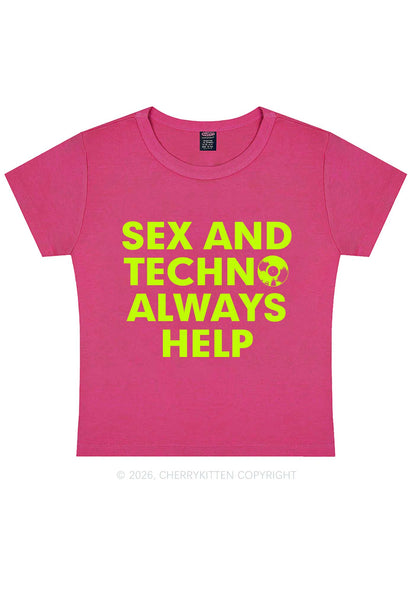 Sx And Techno Always Help Y2K Baby Tee Cherrykitten