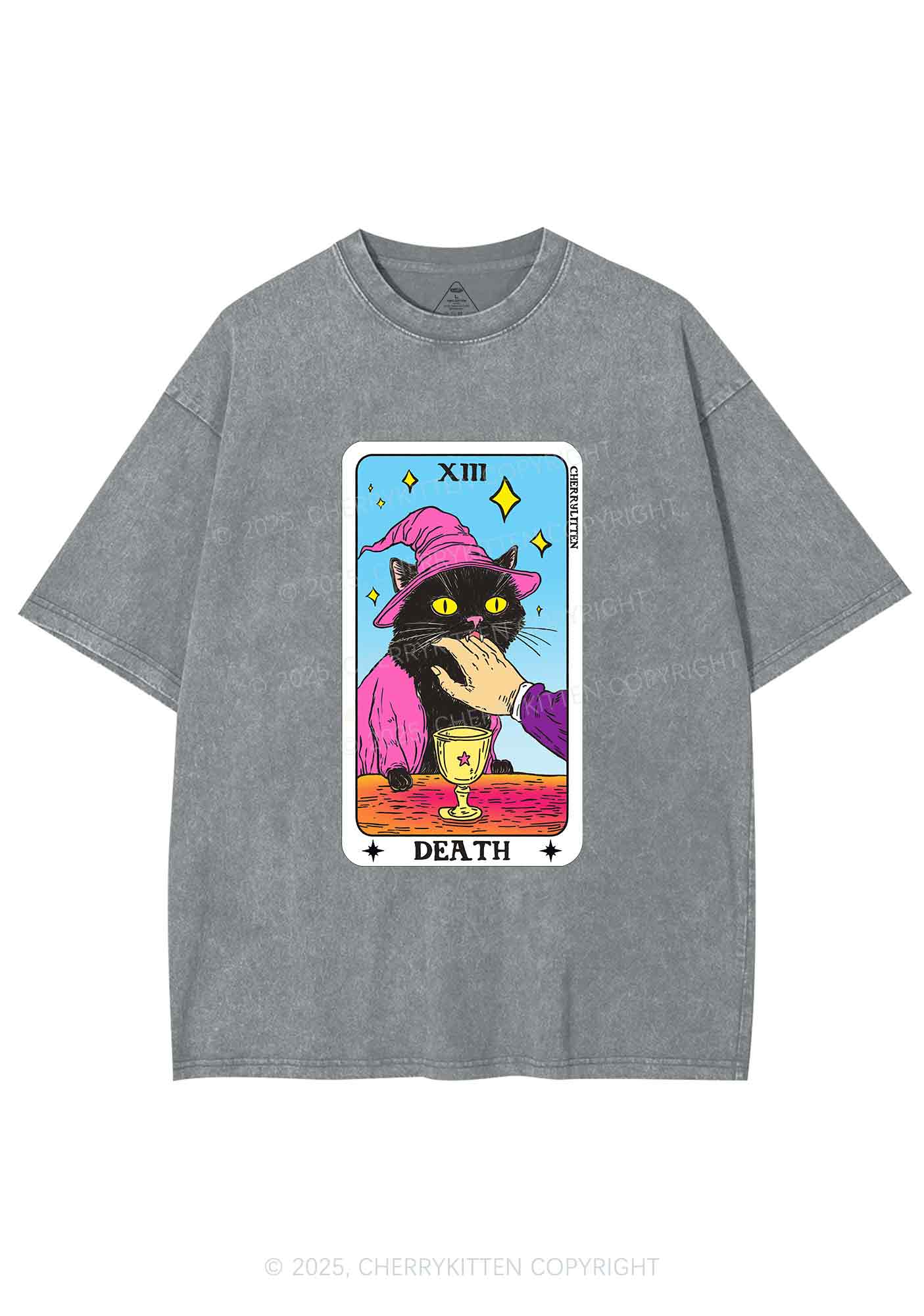 Halloween Death Black Cat Y2K Shirts Washed Tee Cherrykitten