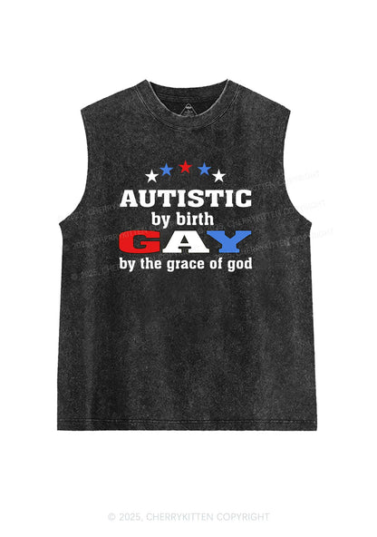 Autistic By Birth Gay Pride Y2K Washed Muscle Tank Cherrykitten