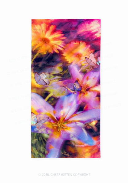 Purple Floral Butterfly Y2K Beach Towel Cherrykitten