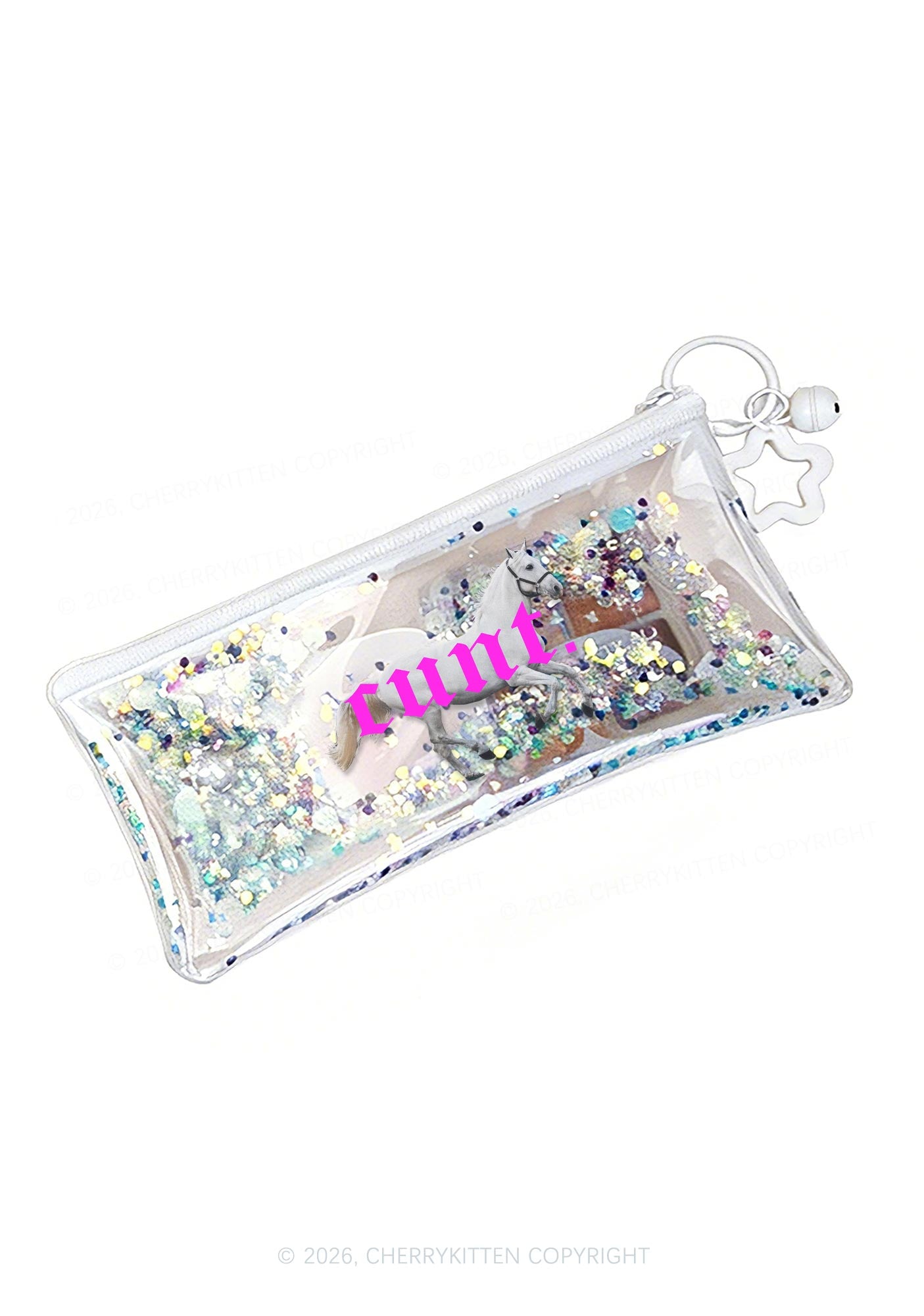 Pink Cxxt Horse Y2K Quicksand Transparent Pencil Pouch Cherrykitten