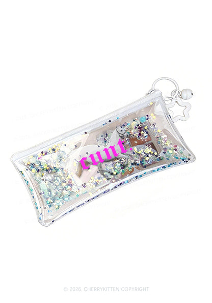 Pink Cxxt Horse Y2K Quicksand Transparent Pencil Pouch Cherrykitten