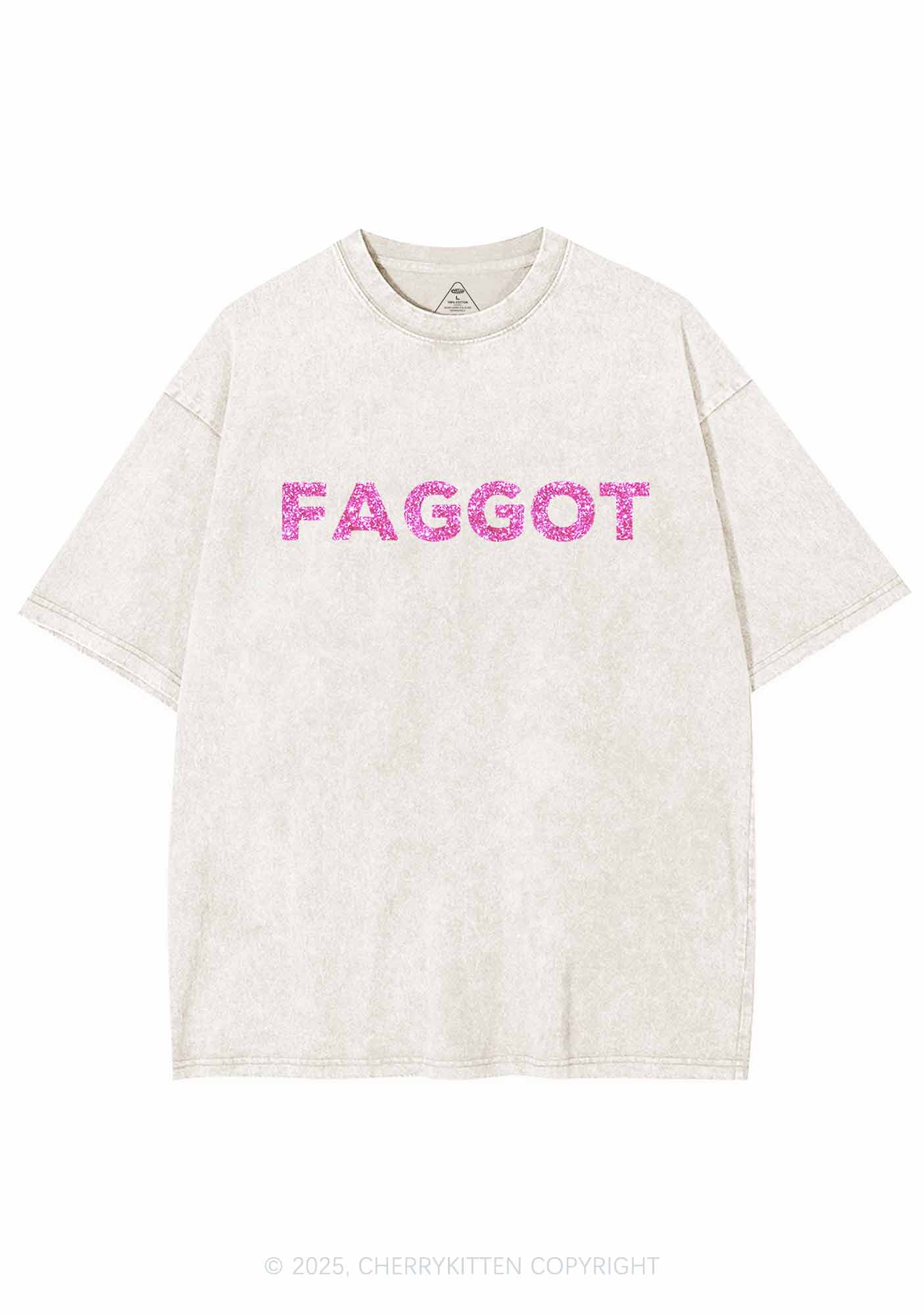 Glitter Faggot Pride Y2K Shirts Washed Tee Cherrykitten