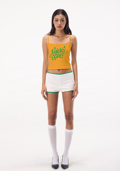 Lucky Girl Star Clover St Patricks Y2K Spaghetti Strap Cami Cherrykitten