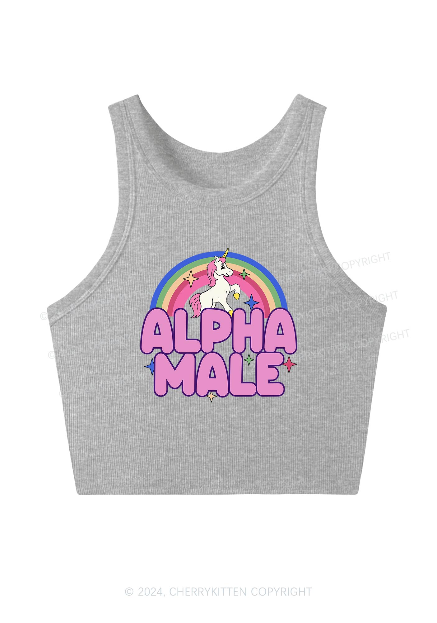 Rainbow Unicorn Alpha Male Y2K Crop Tank Top Cherrykitten