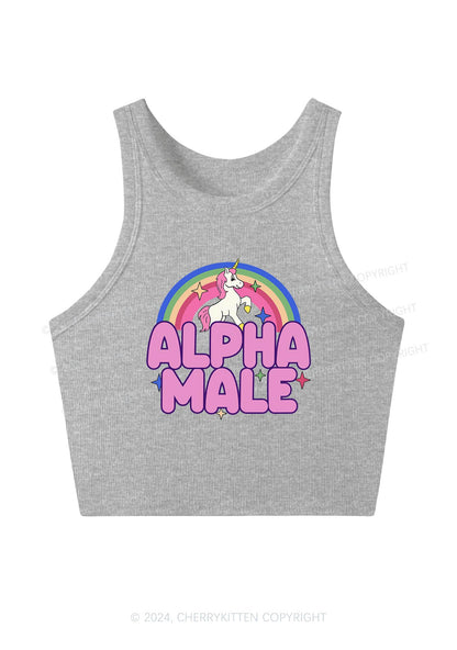Rainbow Unicorn Alpha Male Y2K Crop Tank Top Cherrykitten
