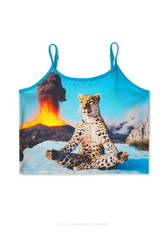 Yoga Leopard And Volcano Y2K Print Cami Crop Top Cherrykitten