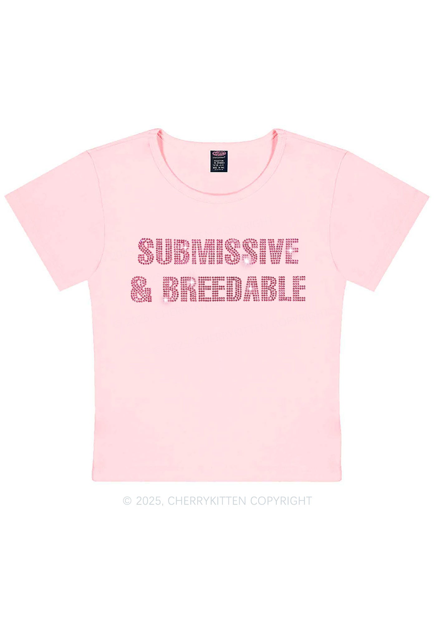 Rhinestone Submissive And Breedable Y2K Baby Tee Cherrykitten