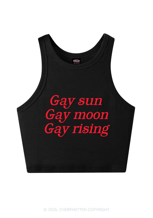 Gay Sun Moon Rising Pride Y2K Crop Tank Top Cherrykitten