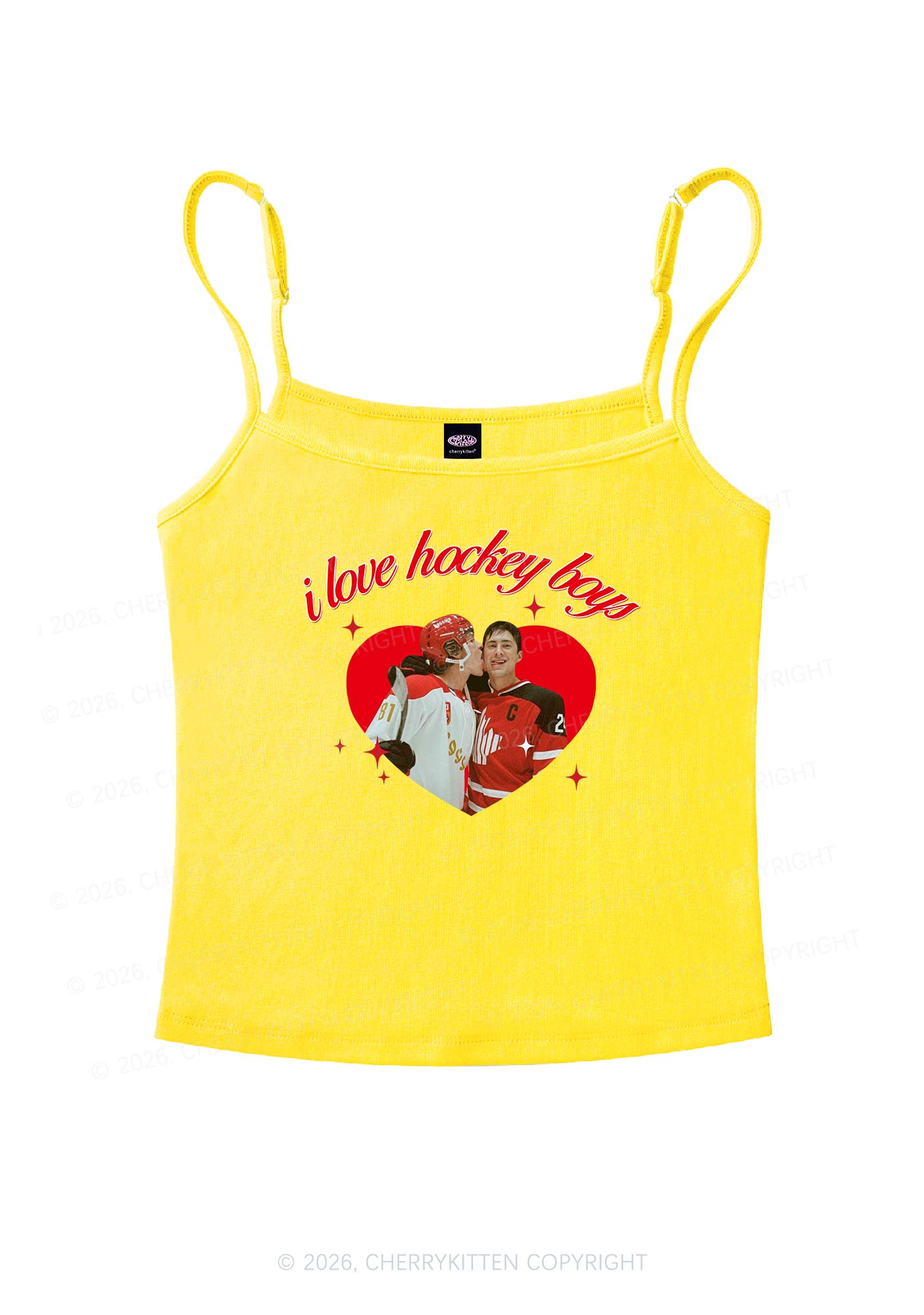 I Love Hockey Boys HR Y2K Spaghetti Strap Cami Cherrykitten