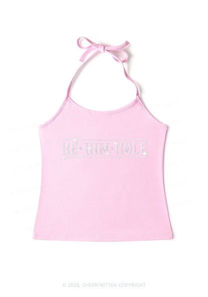 Rhinestone He Him Hole Pride Y2K Halter Neck Cami Cherrykitten