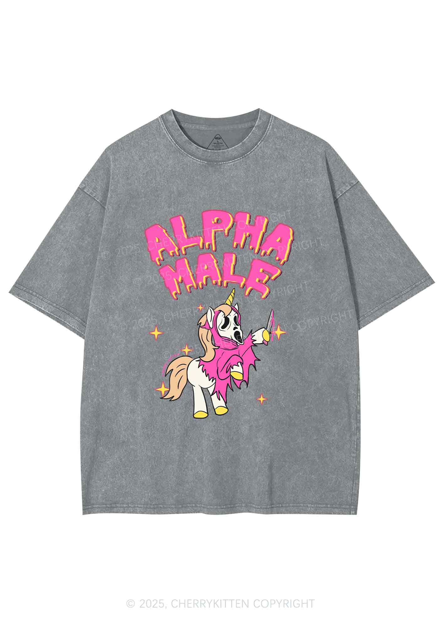 Halloween Unicorn Alpha Male Y2K Shirts Washed Tee Cherrykitten