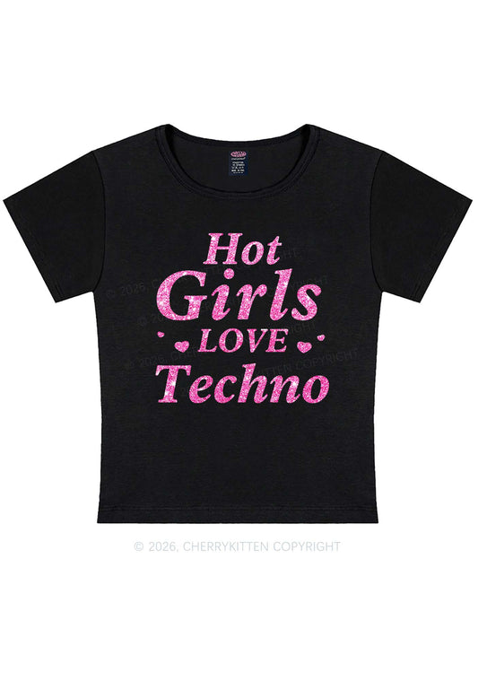 Glitter Hot Girls Love Techno Y2K Baby Tee Cherrykitten