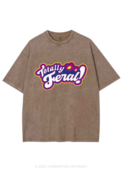 Totally Feral Y2K Shirts Washed Tee Cherrykitten