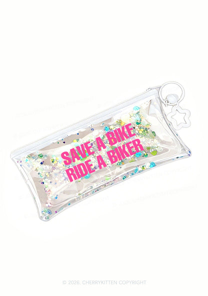Ride A Biker Y2K Quicksand Transparent Pencil Pouch Cherrykitten