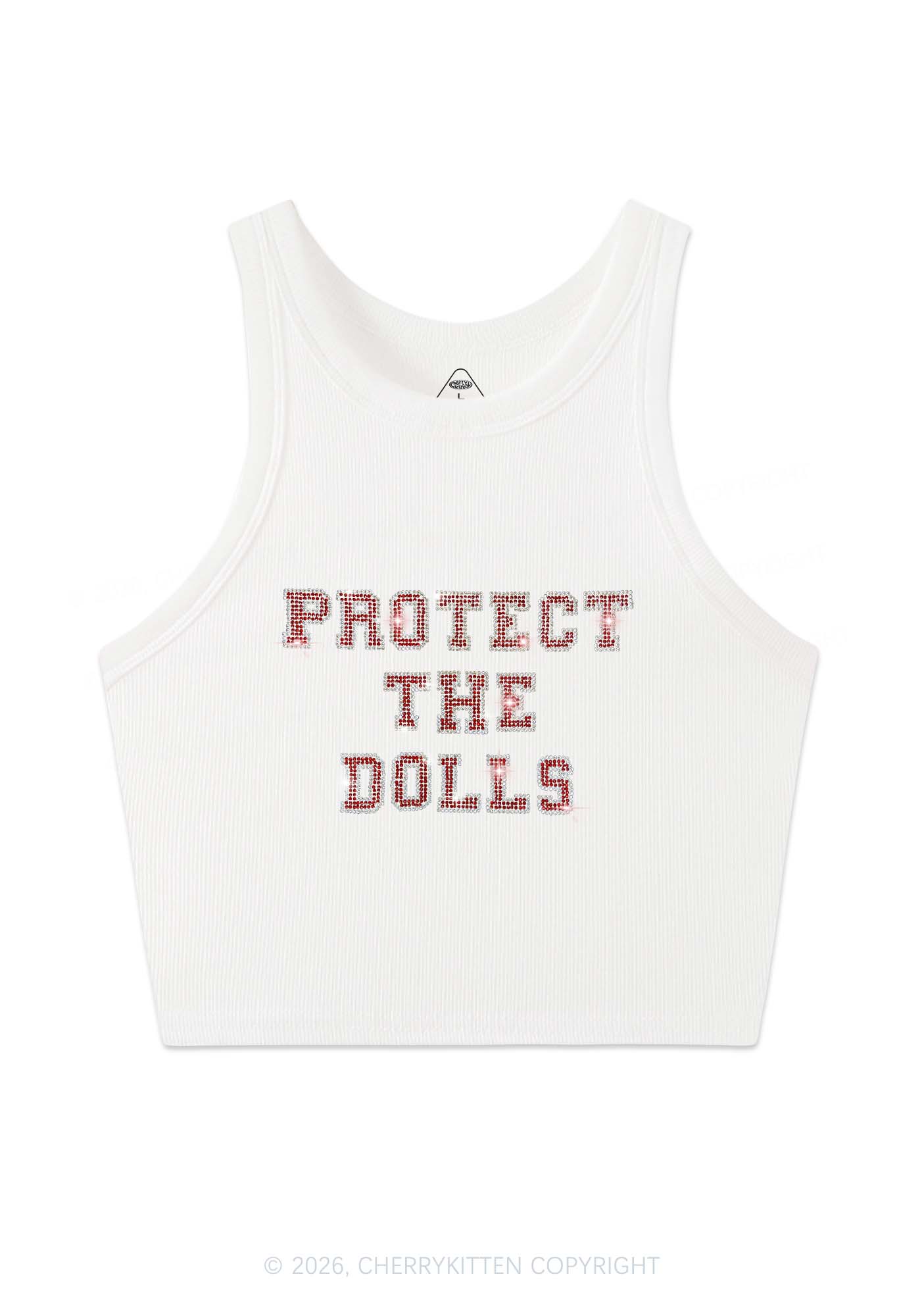 Rhinestone Protect The Dolls Pride Y2K Crop Tank Top Cherrykitten