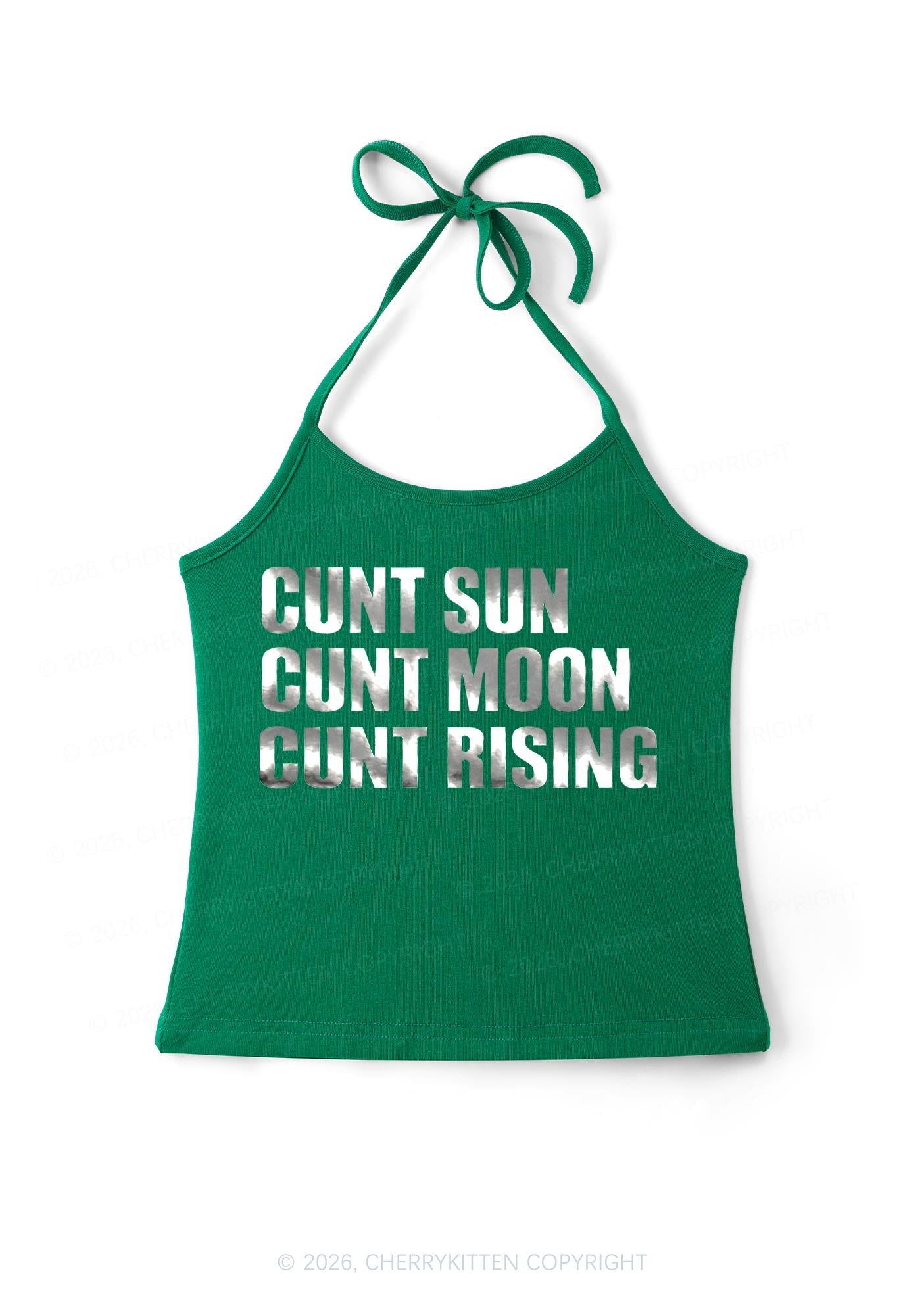 Cxxt Sun Moon Rising Silver Foil Printed Y2K Halter Neck Cami Cherrykitten