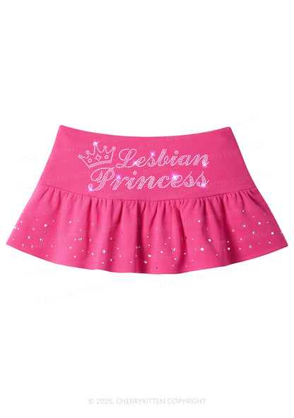 Rhinestone Lesbian Princess Pride Y2K Pink Ruffled Rhinestone Mini Skirt Cherrykitten