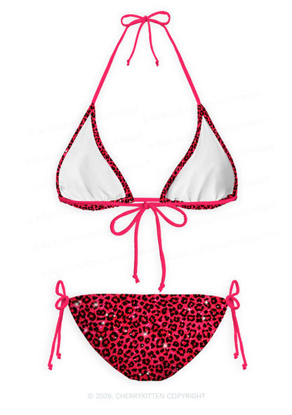 Bright Red Leopard Y2K Print Bikini Set Cherrykitten