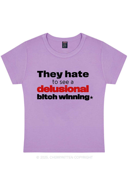 Delusional Bxtch Winning Y2K Baby Tee Cherrykitten