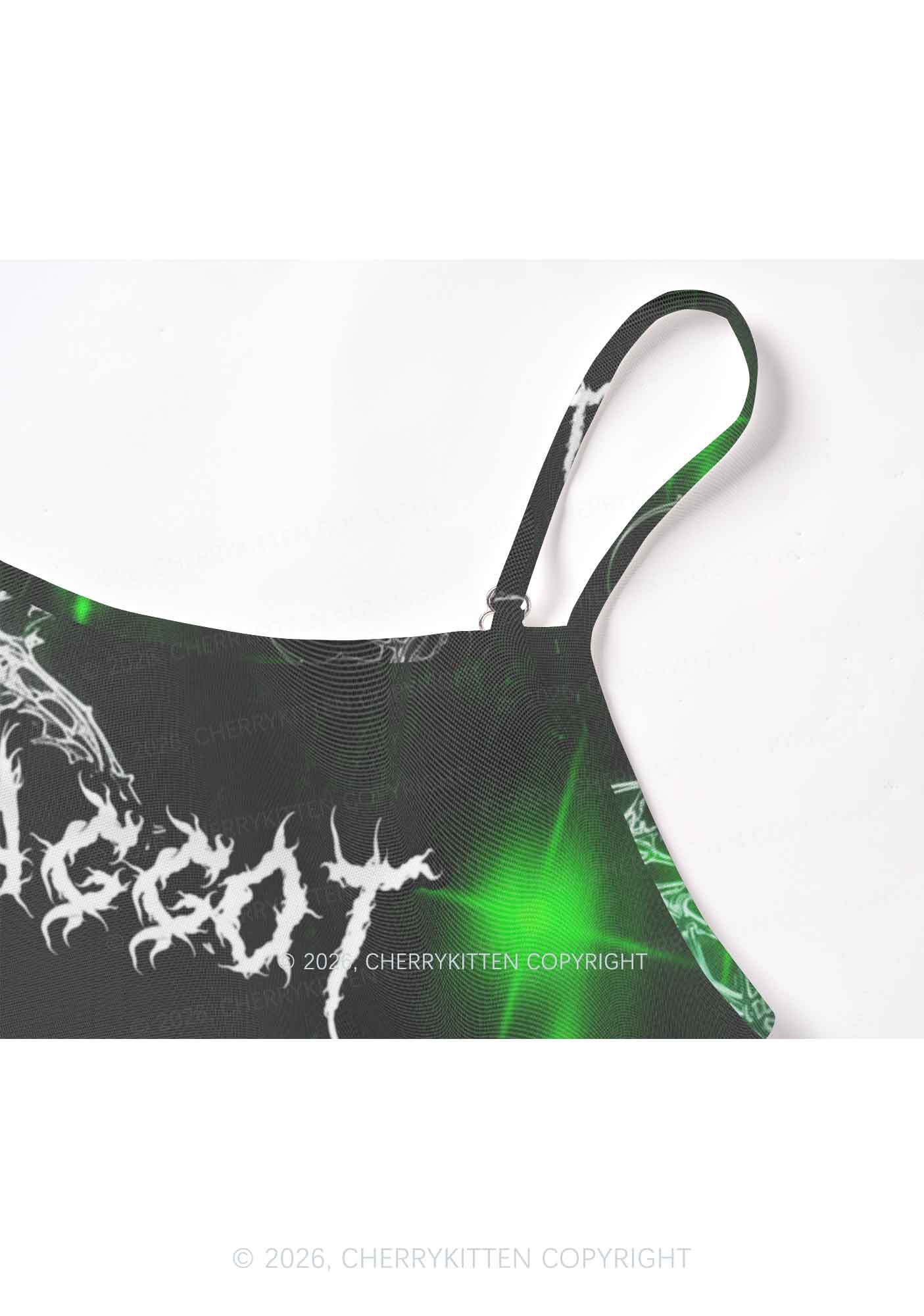 Green Gothic Faggot Pride Y2K Mesh Cami Tank Cherrykitten