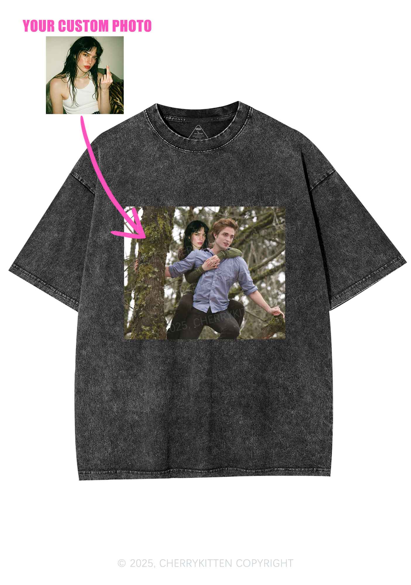 Custom Face Y2K Shirts Washed Tee Cherrykitten