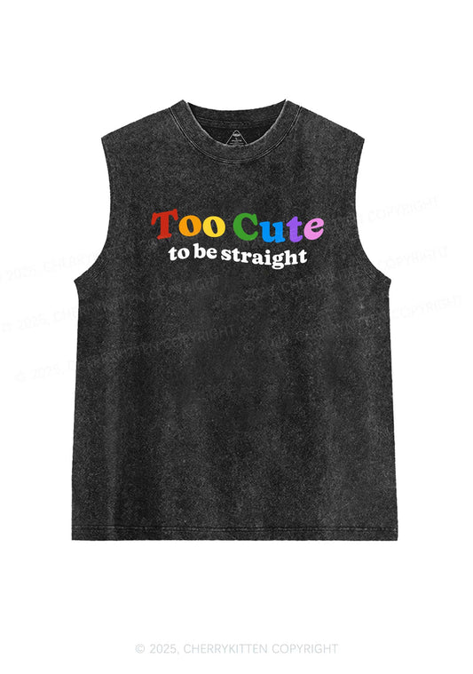 Too Cute To Be Straight Pride Y2K Washed Muscle Tank Cherrykitten