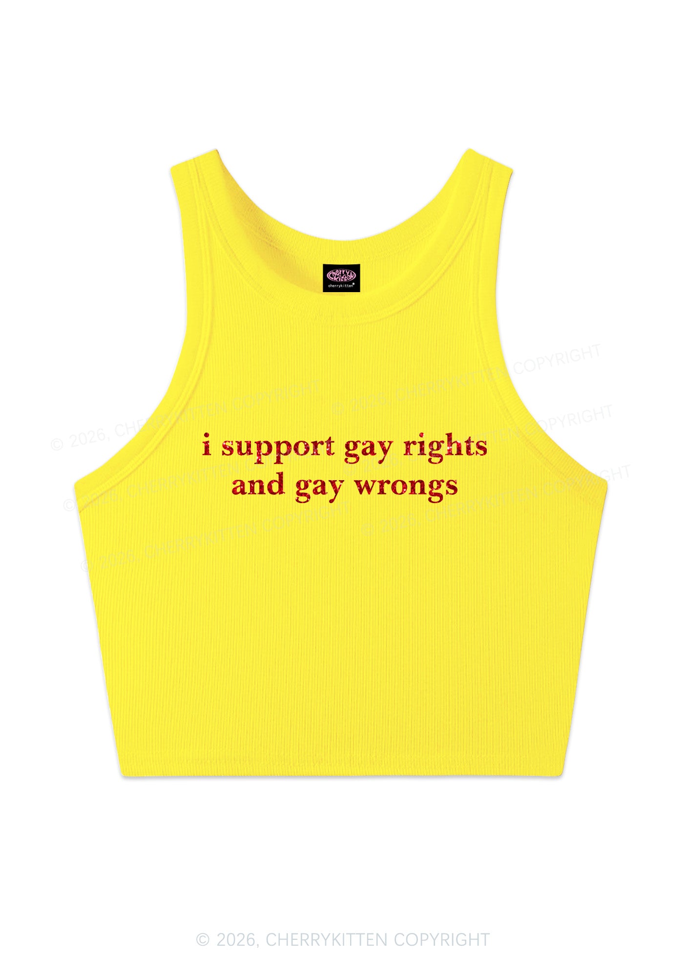 Glitter I Support Gay Rights Pride Y2K Crop Tank Top Cherrykitten