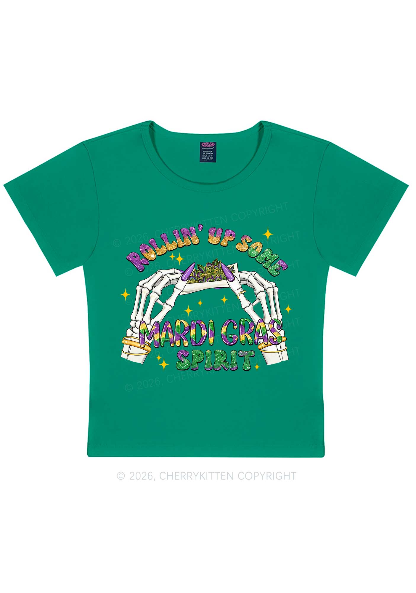 Rollin Up Mardi Gras Spirit Y2K Baby Tee Cherrykitten
