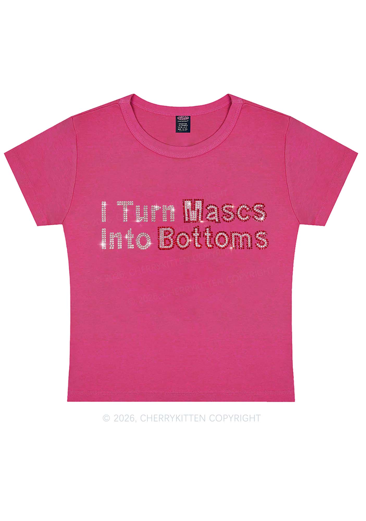 Rhinestone I Turn Mascs Into Bottoms Y2K Baby Tee Cherrykitten