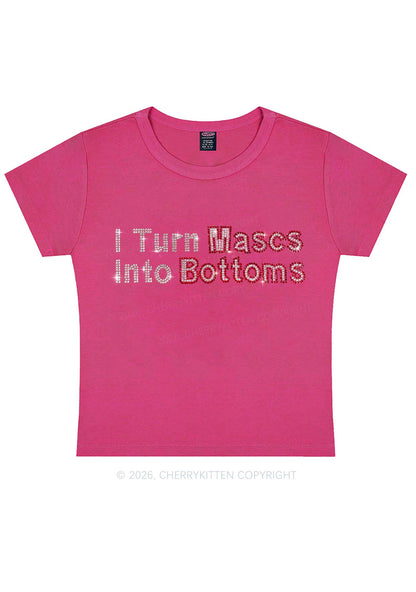 Rhinestone I Turn Mascs Into Bottoms Y2K Baby Tee Cherrykitten