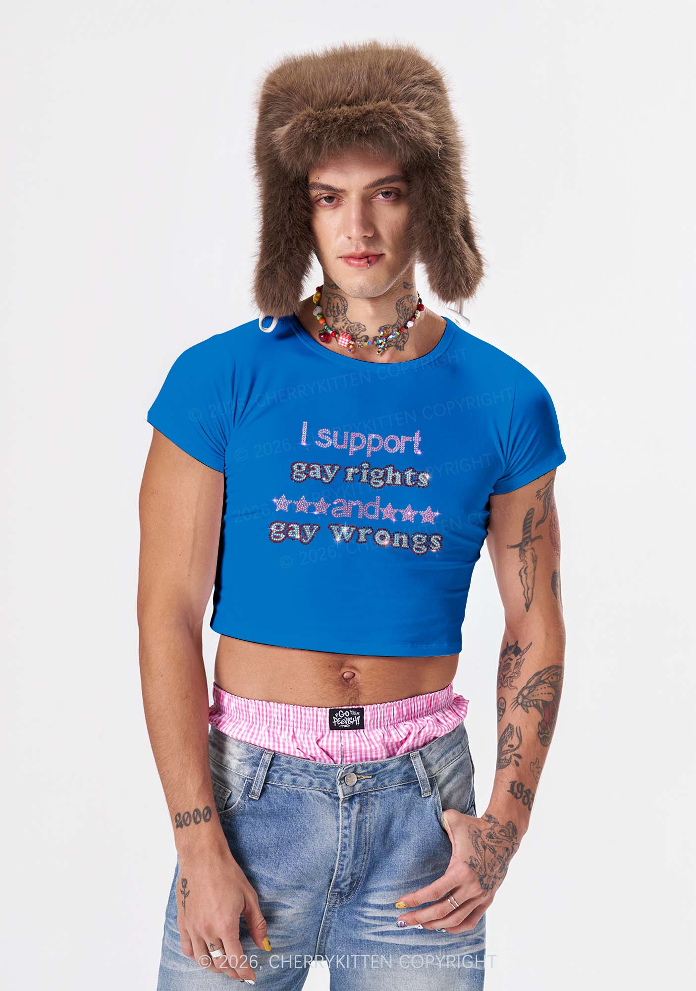 Rhinestone I Support Gay Rights Y2K Baby Tee Cherrykitten