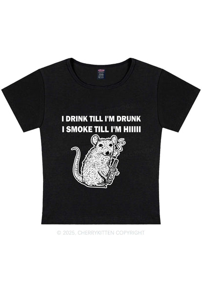 Drunk And Smoke Ratz Y2K Baby Tee Cherrykitten