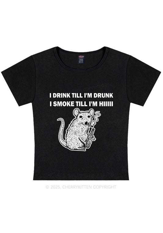 Drunk And Smoke Ratz Y2K Baby Tee Cherrykitten