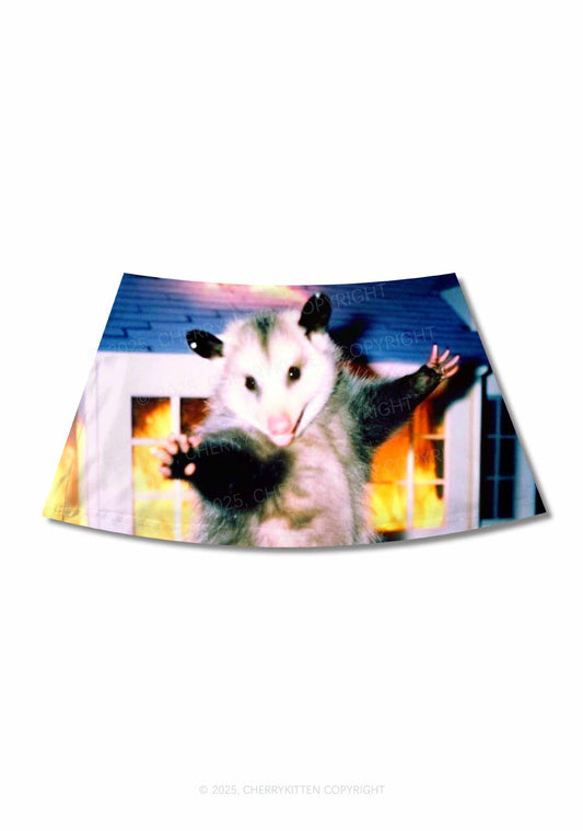 Rat Dancing Y2K Print Mini Skirt Cherrykitten
