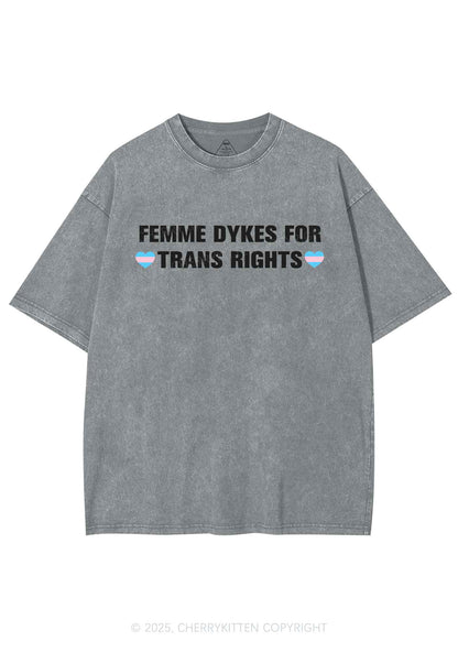 Femme Dykes For Trans Rights Y2K Shirts Washed Tee Cherrykitten
