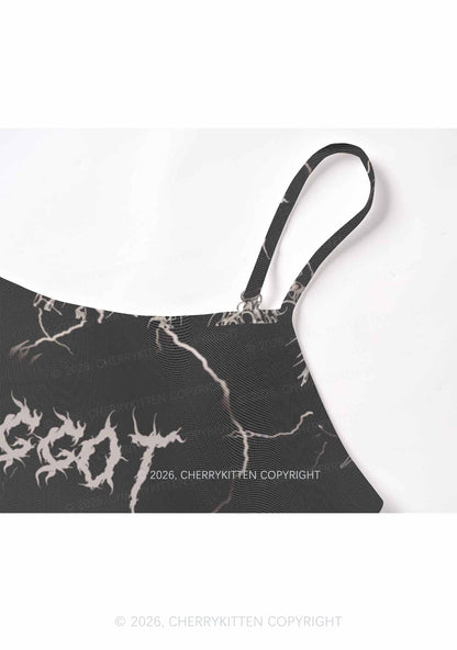 Black Gothic Faggot Pride Y2K Mesh Cami Tank Cherrykitten