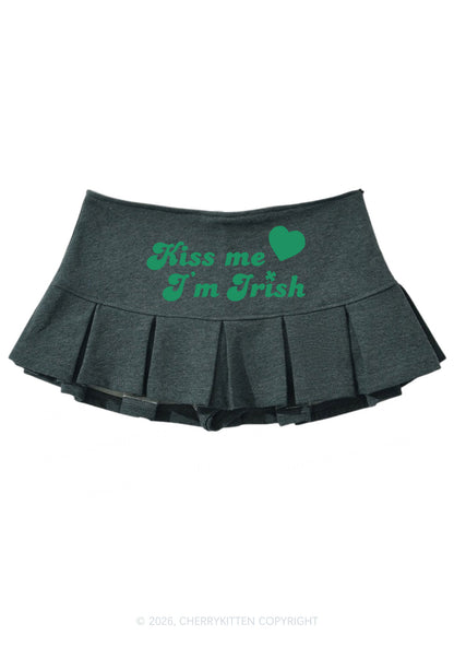 Kiss Me I'm Irish St Patricks Y2K Mini Pleated Skirts Cherrykitten