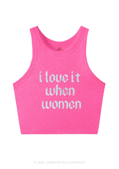 Glitter I Love It When Women Pride Y2K Crop Tank Top Cherrykitten