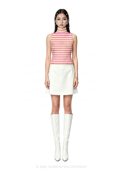 Pink Yellow Stripes Y2K Knit Turtleneck Tank Top Cherrykitten