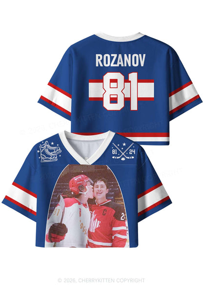 Blue Hockey Boys Kissing HR Y2K Crop Sport Jersey Shirts Cherrykitten