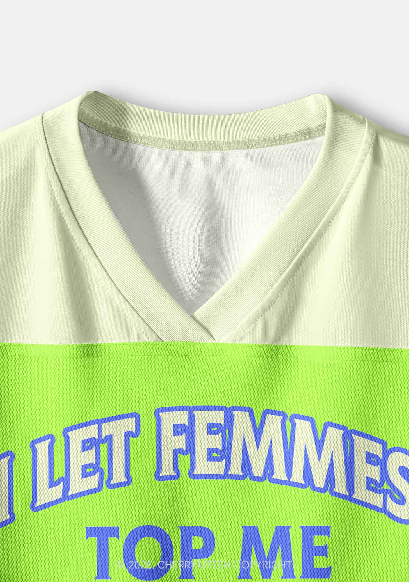 Neon Green I Let Femmes Top Me Pride Y2K Crop Sport Jersey Shirts Cherrykitten